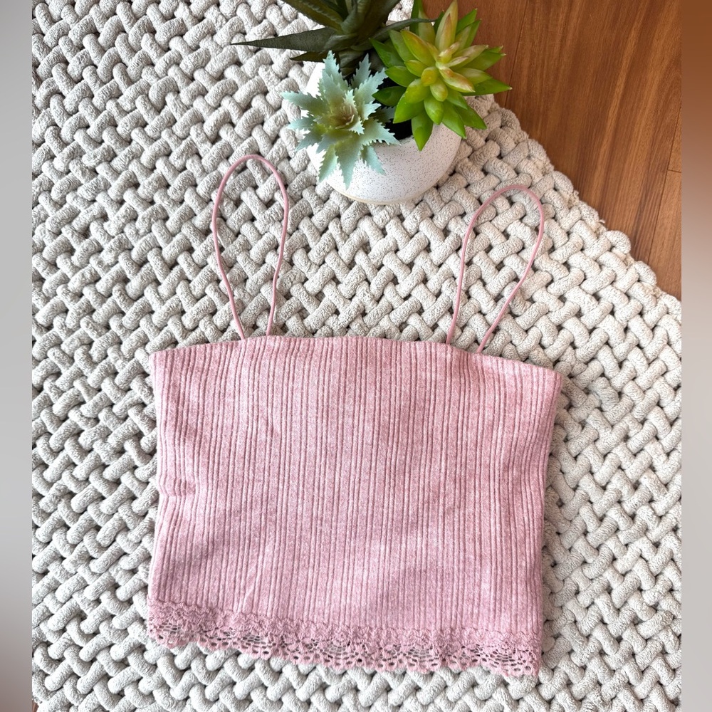 Aeropostale | Seriously Soft Lace-Trim Cropped Bungee Cami Soft Pink | Small